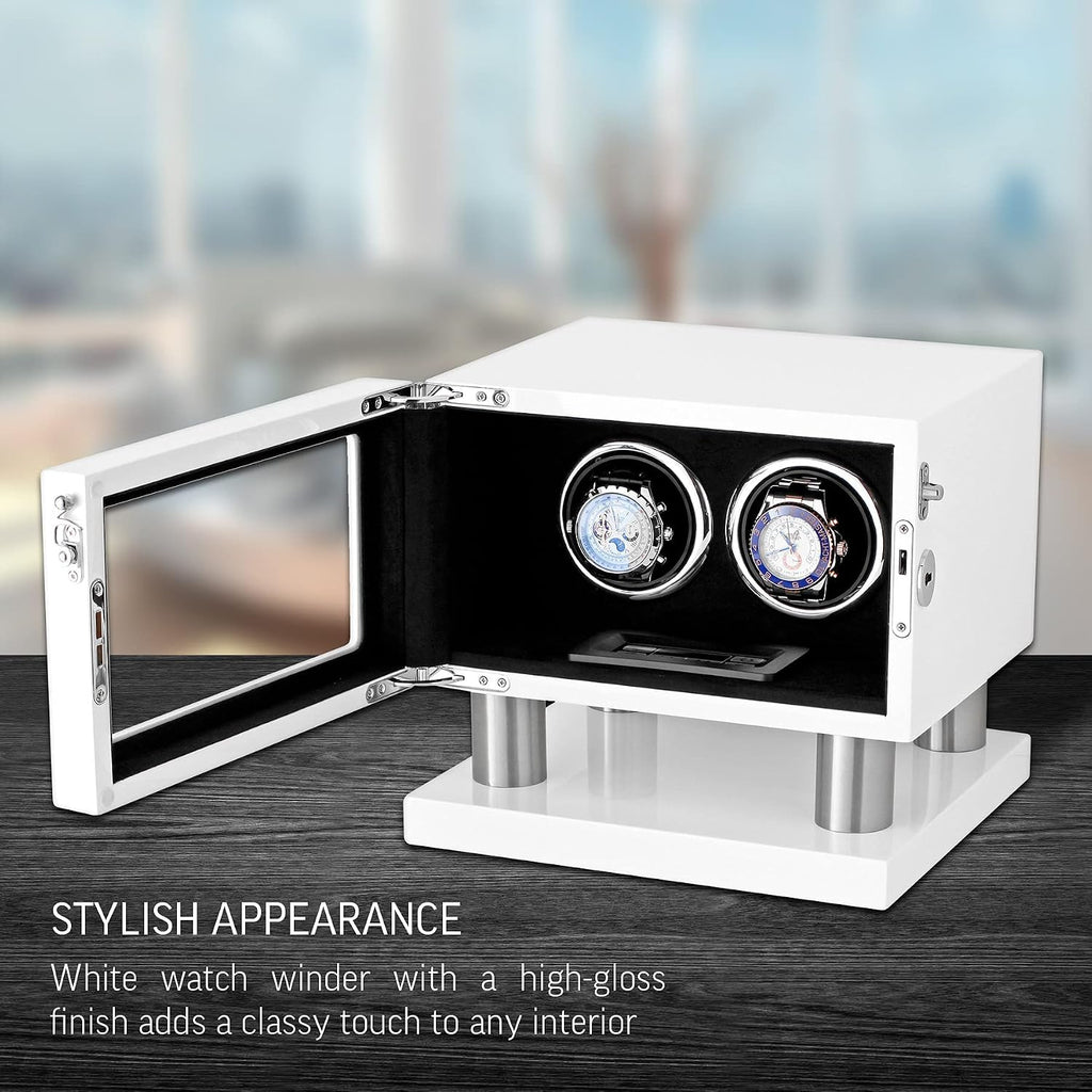 Watch Winder for 2 Watches with LED Backlight, LCD Display and Motor-Stop Option