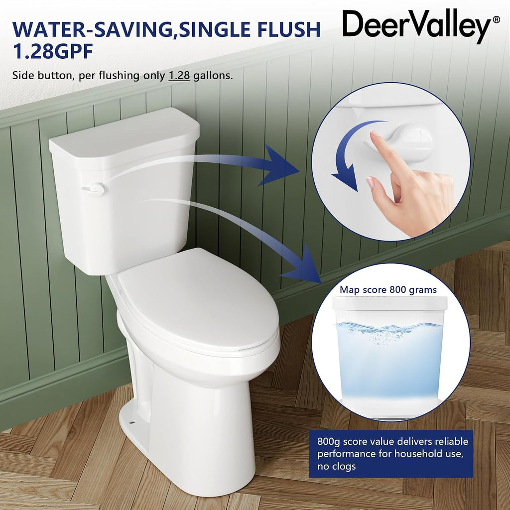 DeerValley 21-Inch Extra Tall Two-Piece Toilet, Elongated Bowl, Single Flush 1.28 GPF, ADA Comfort Height, Includes Soft Close Seat, Designed for Senior Comfort and Ease of Use