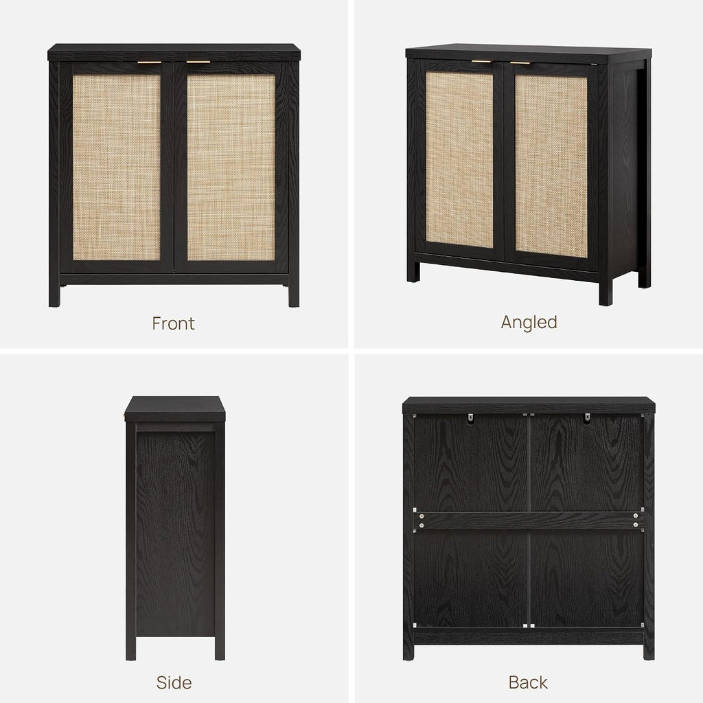 SICOTAS Rattan Sideboard Buffet Storage Cabinet - Boho Credenza Coffee Bar Cabinet with Large Storage, Buffet Console Table for Kitchen Living Room Entryway - Black