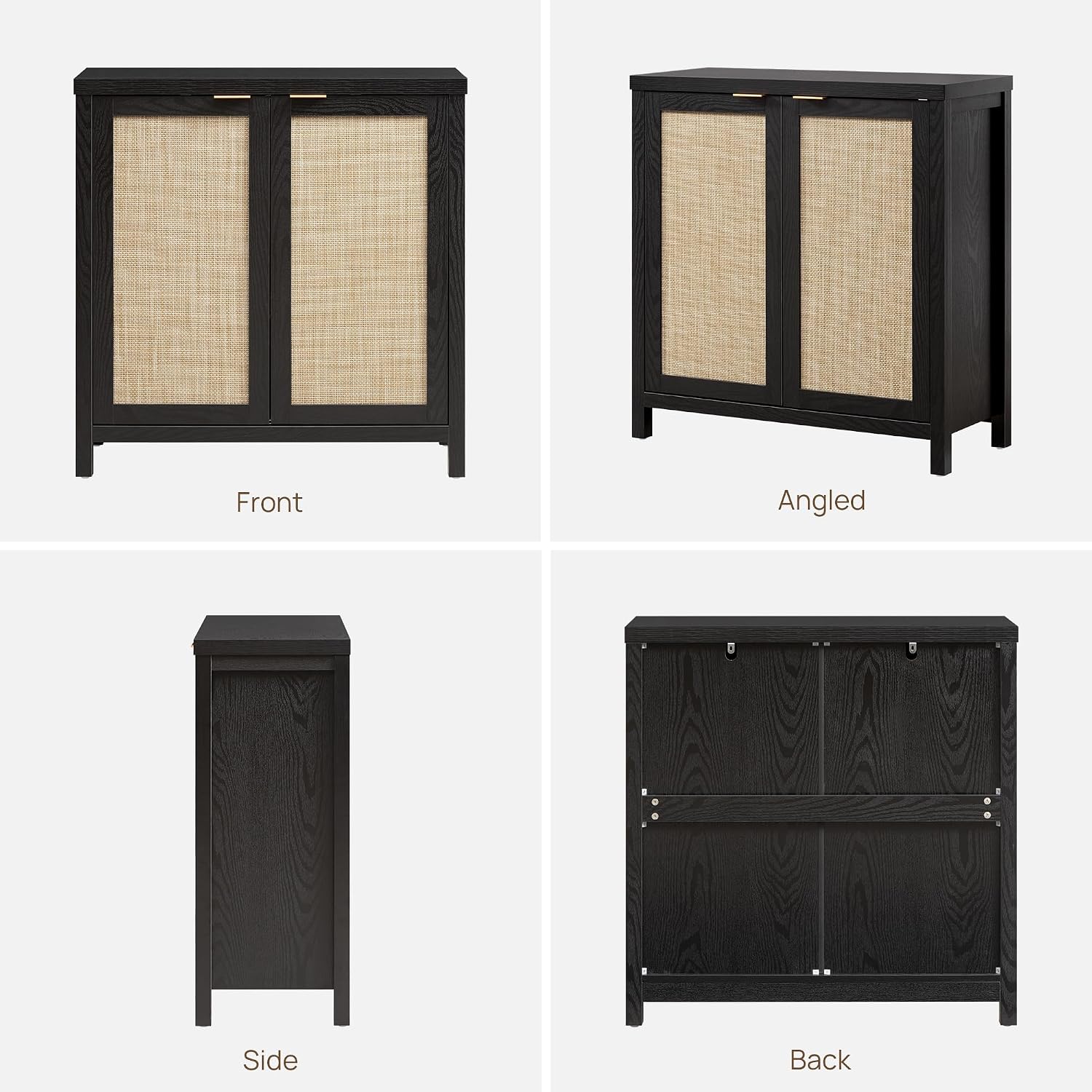 SICOTAS Rattan Sideboard Buffet Storage Cabinet - Boho Credenza Coffee Bar Cabinet with Large Storage, Buffet Console Table for Kitchen Living Room Entryway - Black