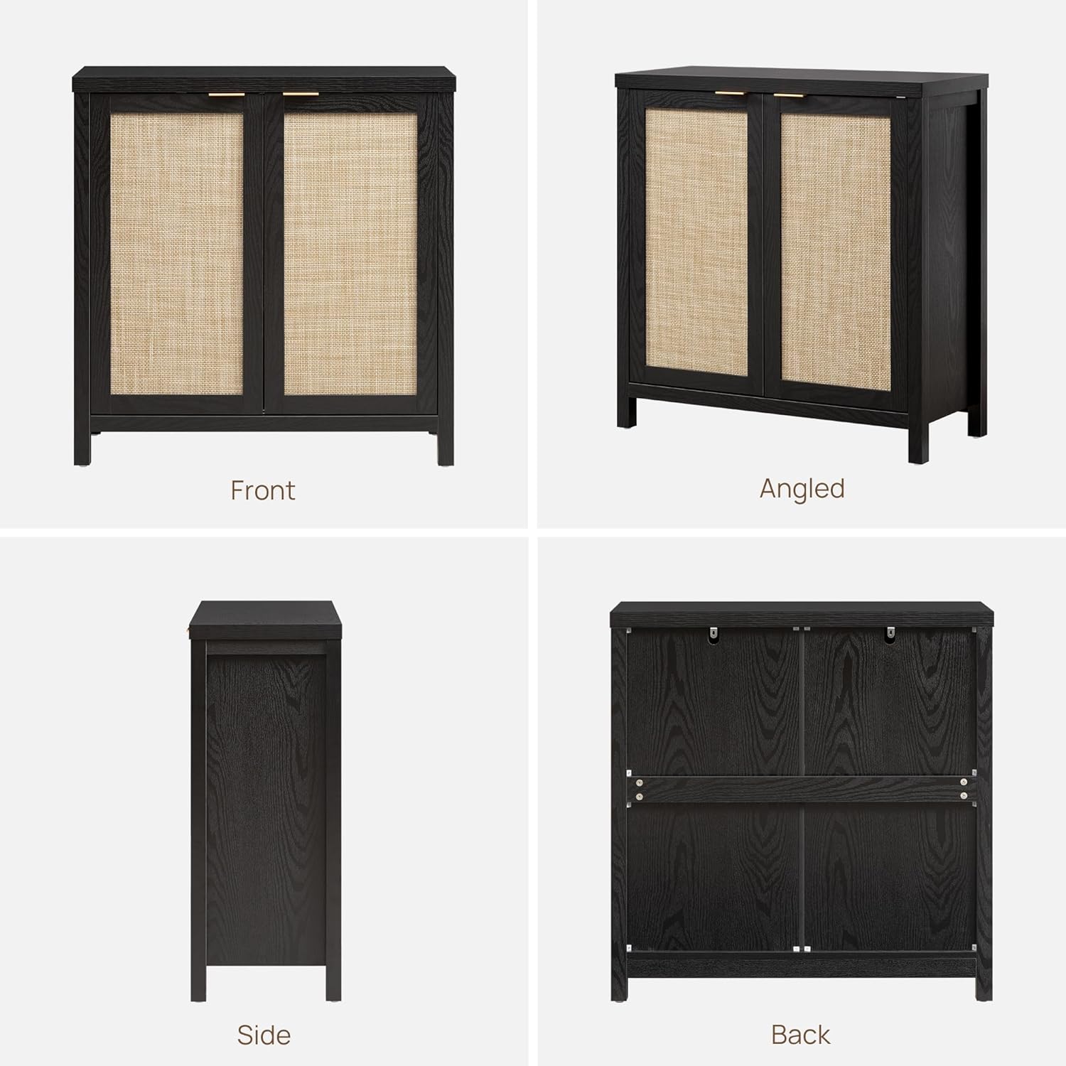 SICOTAS Sideboard Buffet Storage Cabinet - Boho Rattan Credenza Coffee Bar Cabinet with Large Storage, Farmhouse Console Buffet Table for Kitchen Living Room Entryway - 2 Black Pieces