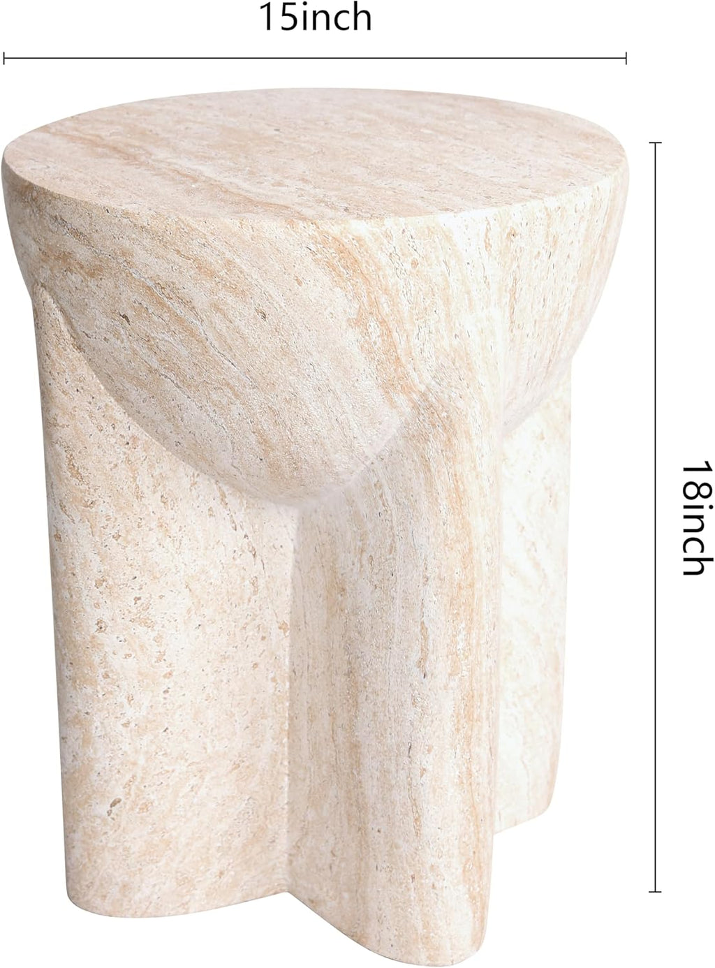 Empire Art Direct Abstract Travertine Stone Finish Italian Design MgO Side Accent Table, Living Room, Bedroom & Office, 15'x15'x18.3'