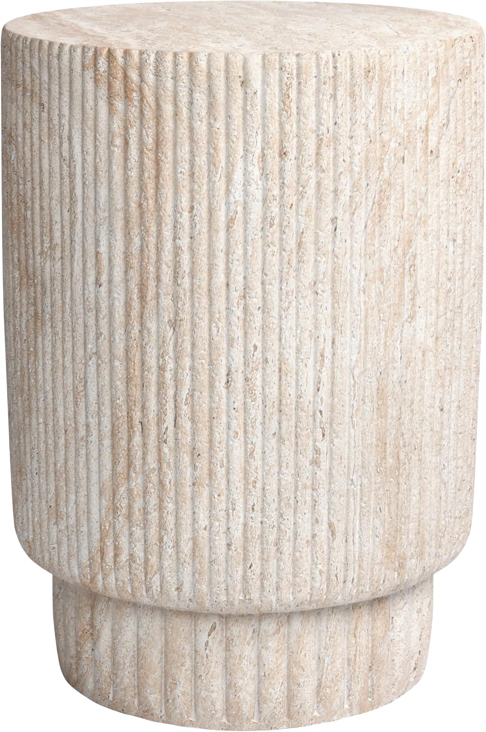 Empire Art Direct Column Travertine Stone Finish Italian Design MgO Side Accent Table, Living Room, Bedroom & Office, 13.3'x13.3'x18.7'