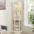 KEIKI 72' Corner Glass Display Cabinet with Adjustable Shelves, for Collectibles, Storage Curio Cabinet with Arched Floral Carving Decoration, 6-Tier Showcase Display Case, for Living Room, White