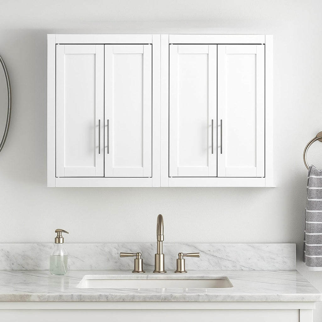 Crosley Furniture Savannah 2-Piece Wall Storage Cabinet, Cabinets for Laundry, Bathroom, Kitchen, White