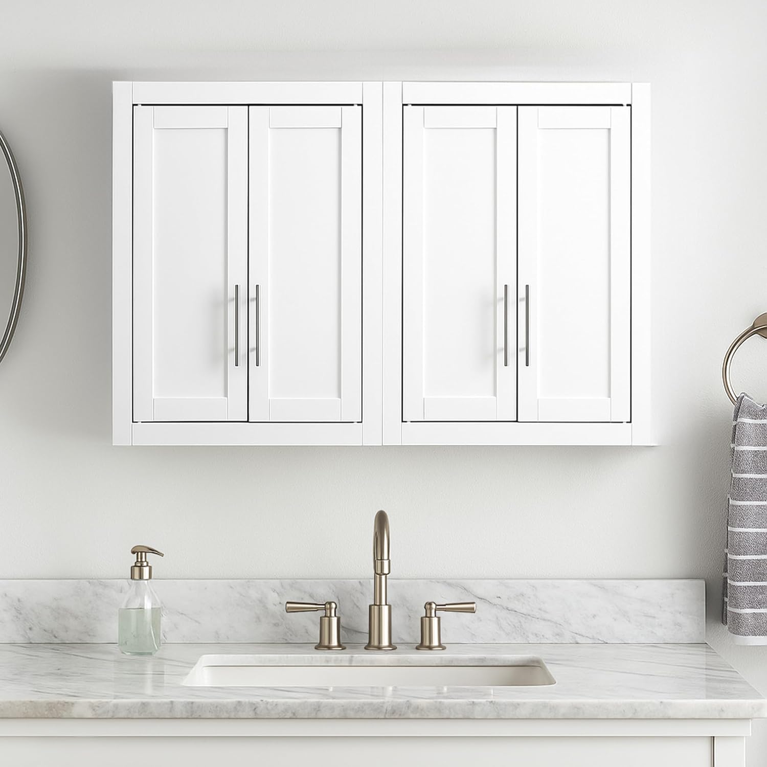 Crosley Furniture Savannah 2-Piece Wall Storage Cabinet, Cabinets for Laundry, Bathroom, Kitchen, White