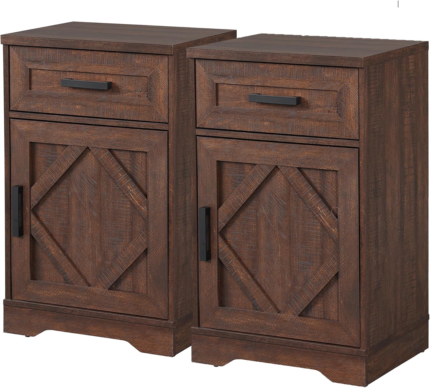 WAMPAT 2 Pack End Table with 1 Drawer & Barn Door, Farmhouse Sofa Side Table, Modern 31.9 inch Tall Nightstand Set of 2 with Adjustable Storage Shelf, Accent Cabinet for Living Room,Rustic Brown
