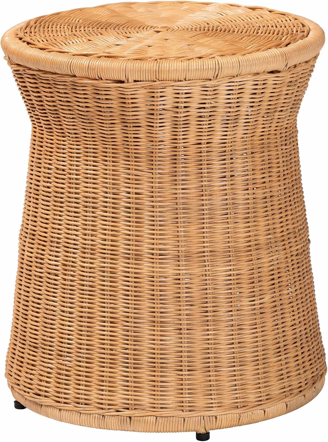 Bali & pari Caroline Round Natural Rattan End Table – Handwoven Wicker Drum Shape Accent Table for Living Room or Sunroom, Light Honey
