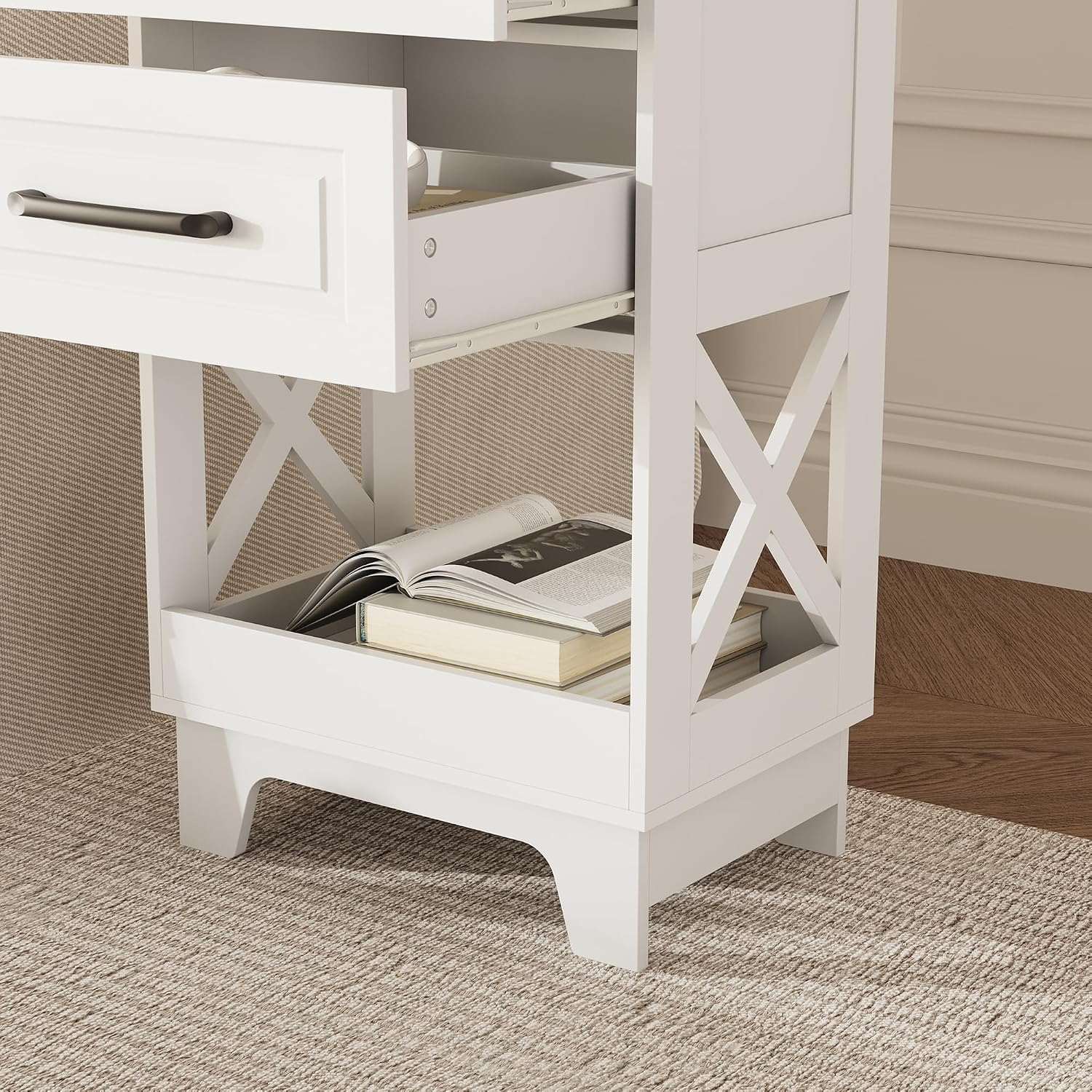 Tall Nightstand Set of 2 Side Table Modern Night Stand with 2 Drawers Wooden Rustic End Table Bedside Table with Upper Open Shelf Solid Feet for Bedroom White+Walnut