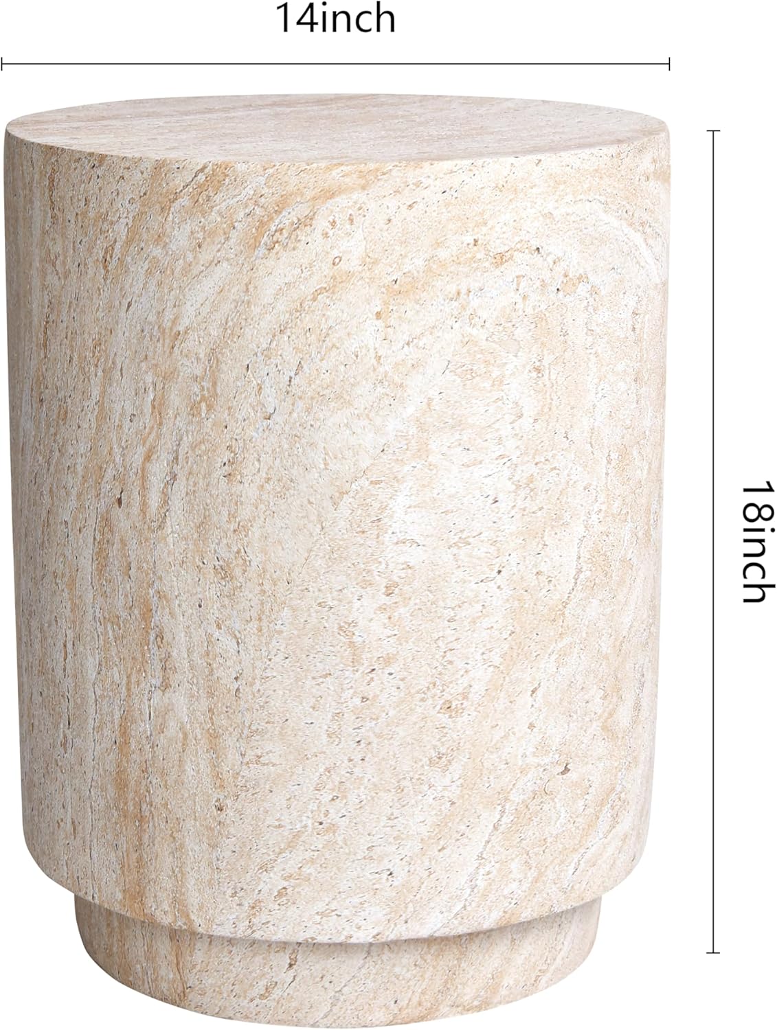 Empire Art Direct Cylinder Travertine Stone Finish Italian Design MgO Side Accent Table, Living Room, Bedroom & Office, 14.2'x14.2'x18.3'