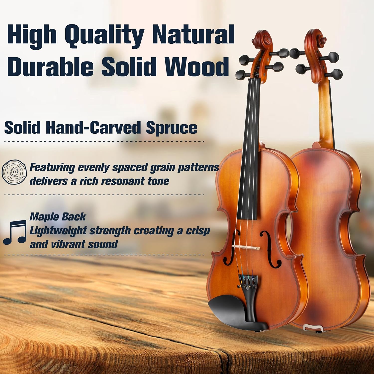 Mendini by Cecilio 3/4 Violin Set For Beginners - Hand Carved Acoustic Violins Kit - Fiddle Solid Wood Kit with Hard Case, Bow, Rosin, Shoulder Rest, Bridge and Extra Strings