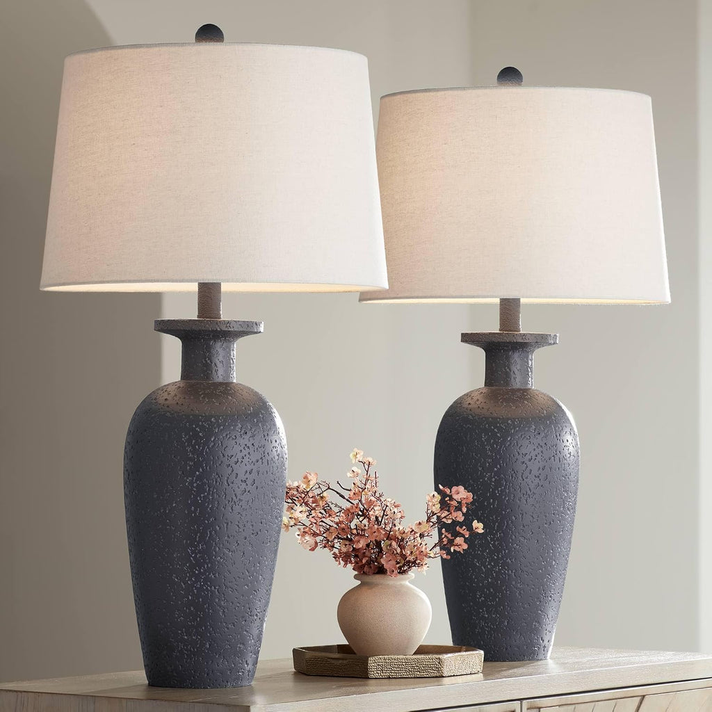 360 Lighting Glenwood 28' Tall Farmhouse Rustic Country Cottage 3-Way Table Lamps Set of 2 Charcoal Gray Living Room Bedroom Bedside Nightstand House Office Home Reading Kitchen Entryway White Shade