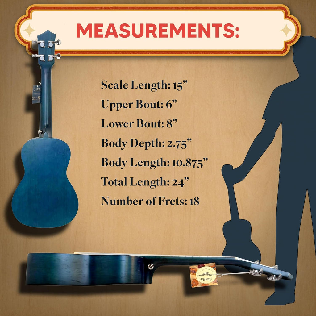 Bamboo Beach Concert Ukulele for Adults, Beginner and Professional Musical Instrument, Travel-Friendly with Gig Bag, Concert Blue