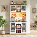 GDFStudio 70.9' Kitchen Pantry Storage Cabinet with LED,Outlets & USB,Rustic Farmhouse Buffet Hutch Cabinet with Countertop,Wine Rack,Glass Holder,Adjustable Shelves,Food Pantry Storage Cabinet,White