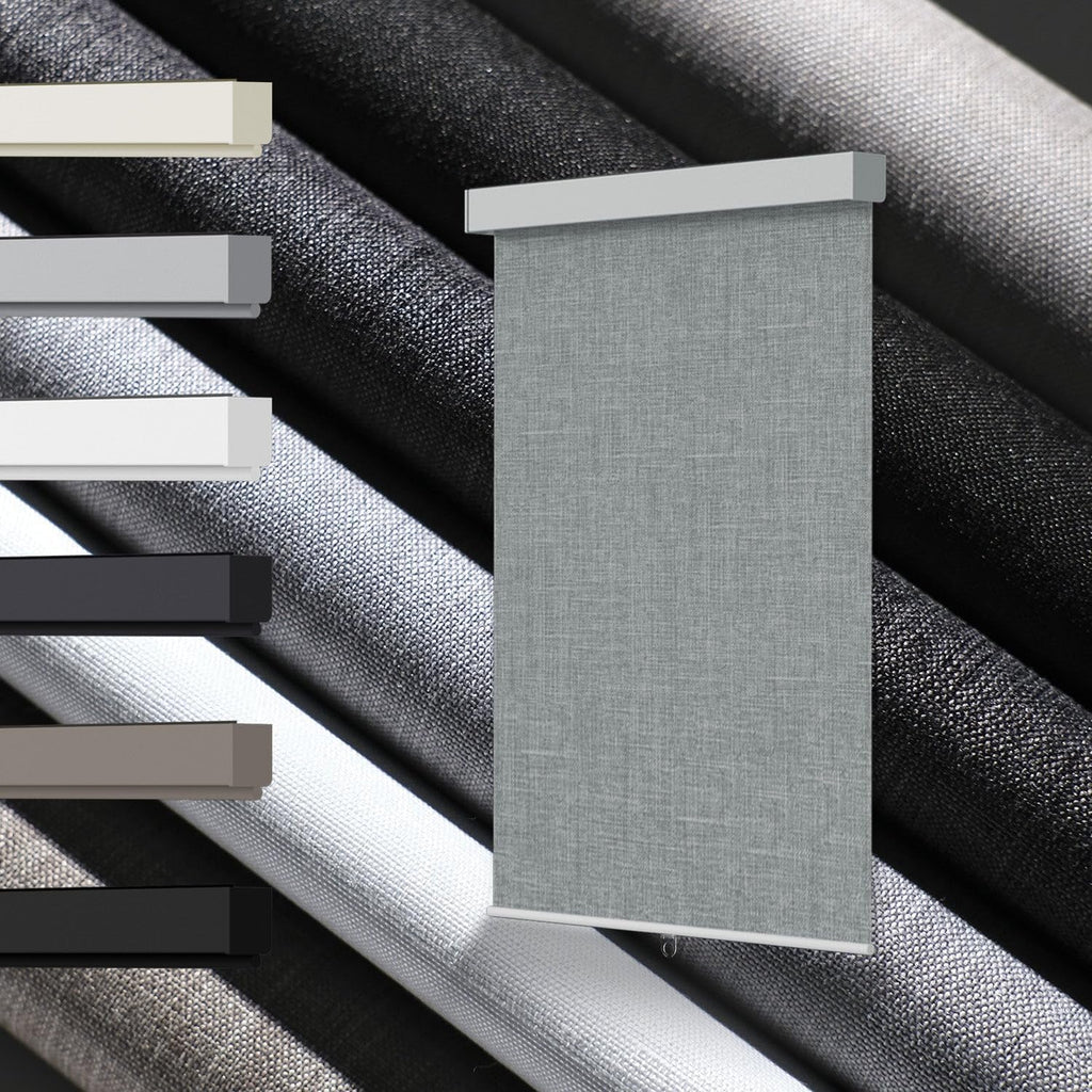 100% Blackout Roller Shades, Free-Stop Cordless Roller Blinds for Windows, Thermal Insulated Linen Fabric Window Shades UV Protection for Home, Door, Grey, 56' W x 72' H