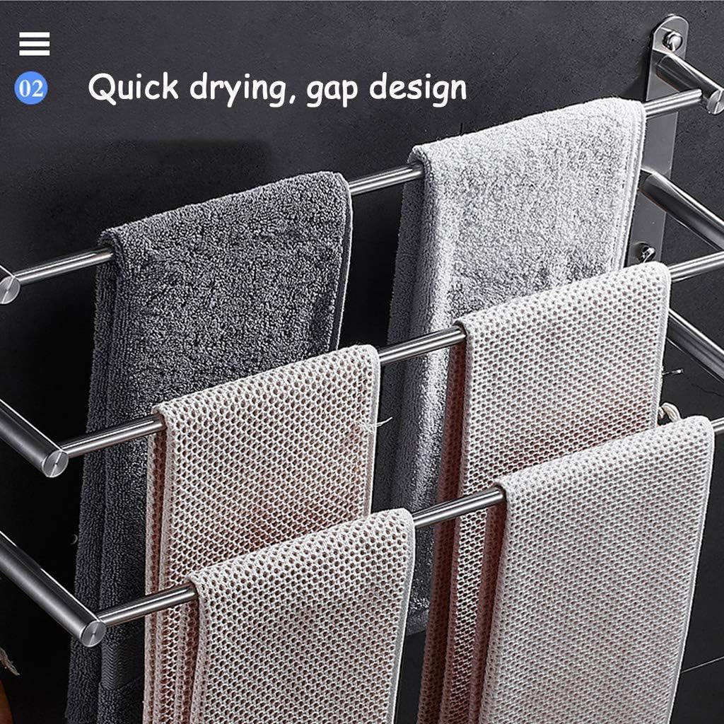 Stainless Steel Wall-Mounted Bathroom Towel Rack 3-Layer Brushed Hotel Towel Bar Rail Shelf Storage Holder (Size : 30cm)