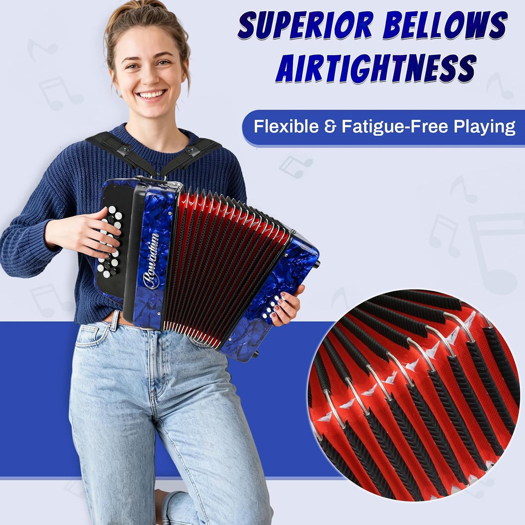 Accordions,22 keys Accordion,8 Bass Student Piano accordions Suitable for beginners and students Lightweight and portable, comes with a backpack and adjustable straps (8 Bass, Blue)