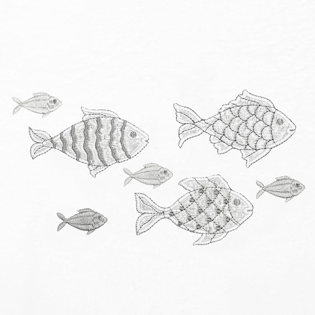 Treasure 4-Piece Premium Towel Set, Sparkling Applique Fish, Ultra Plush Turkish Cotton, Durable, Perfect for Bathroom, 2 Bath 2 Hand Towels, White