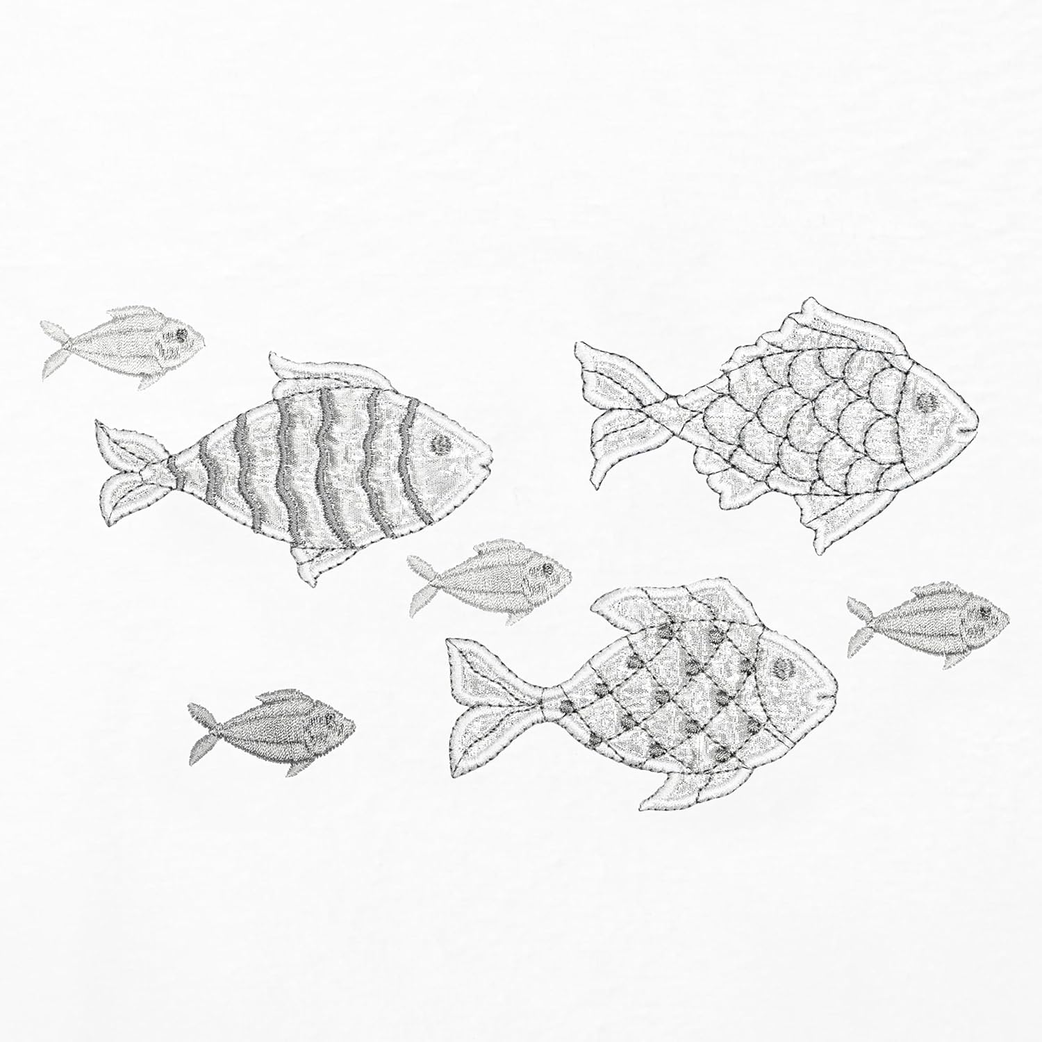 Treasure 4-Piece Premium Towel Set, Sparkling Applique Fish, Ultra Plush Turkish Cotton, Durable, Perfect for Bathroom, 2 Bath 2 Hand Towels, White