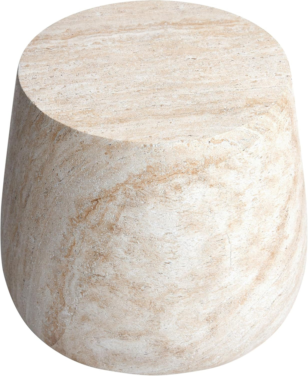 Empire Art Direct Barrel Travertine Stone Finish Italian Design MgO Side Accent Table, Living Room, Bedroom & Office, 18.8'x18.8'x16.1'