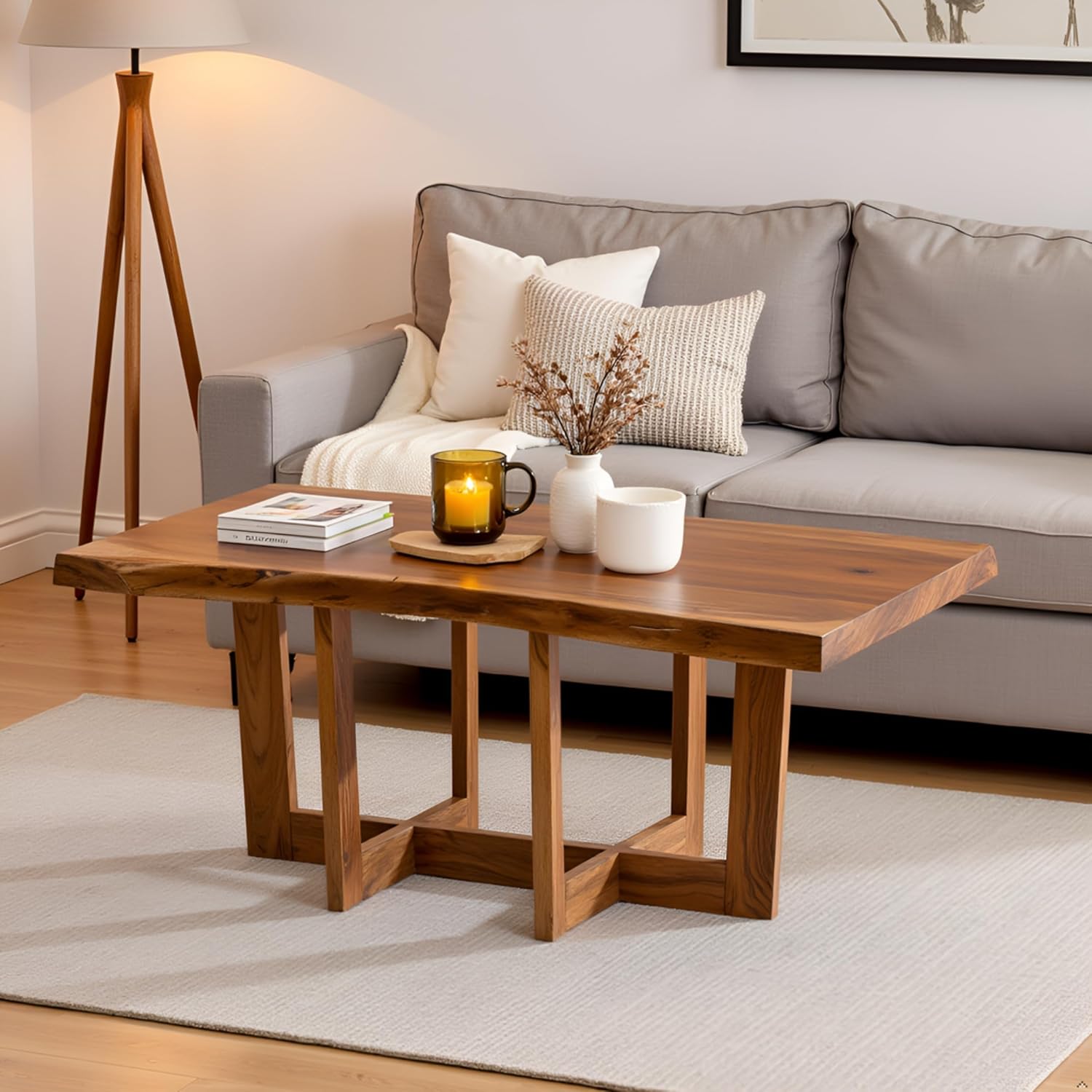 Alaterre Furniture Berkshire Live Edge Solid Wood 42 inch Coffee Table, Natural