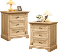T4TREAM Farmhouse Nightstand Set of 2, 23.6' End Table with 3 Drawers Storage, Wood Side Table w/Roman Column, End Tables Living Room Set of 2, Bedside Cabinet for Bedroom, Oak