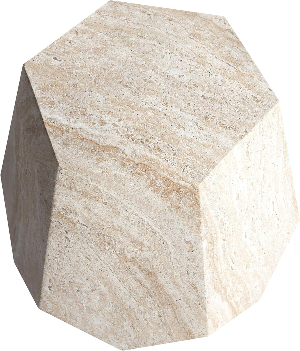 Empire Art Direct Geaometric Travertine Stone Finish Italian Design MgO Side Accent Table, Living Room, Bedroom & Office, 19.6'x19.6'x18.9'