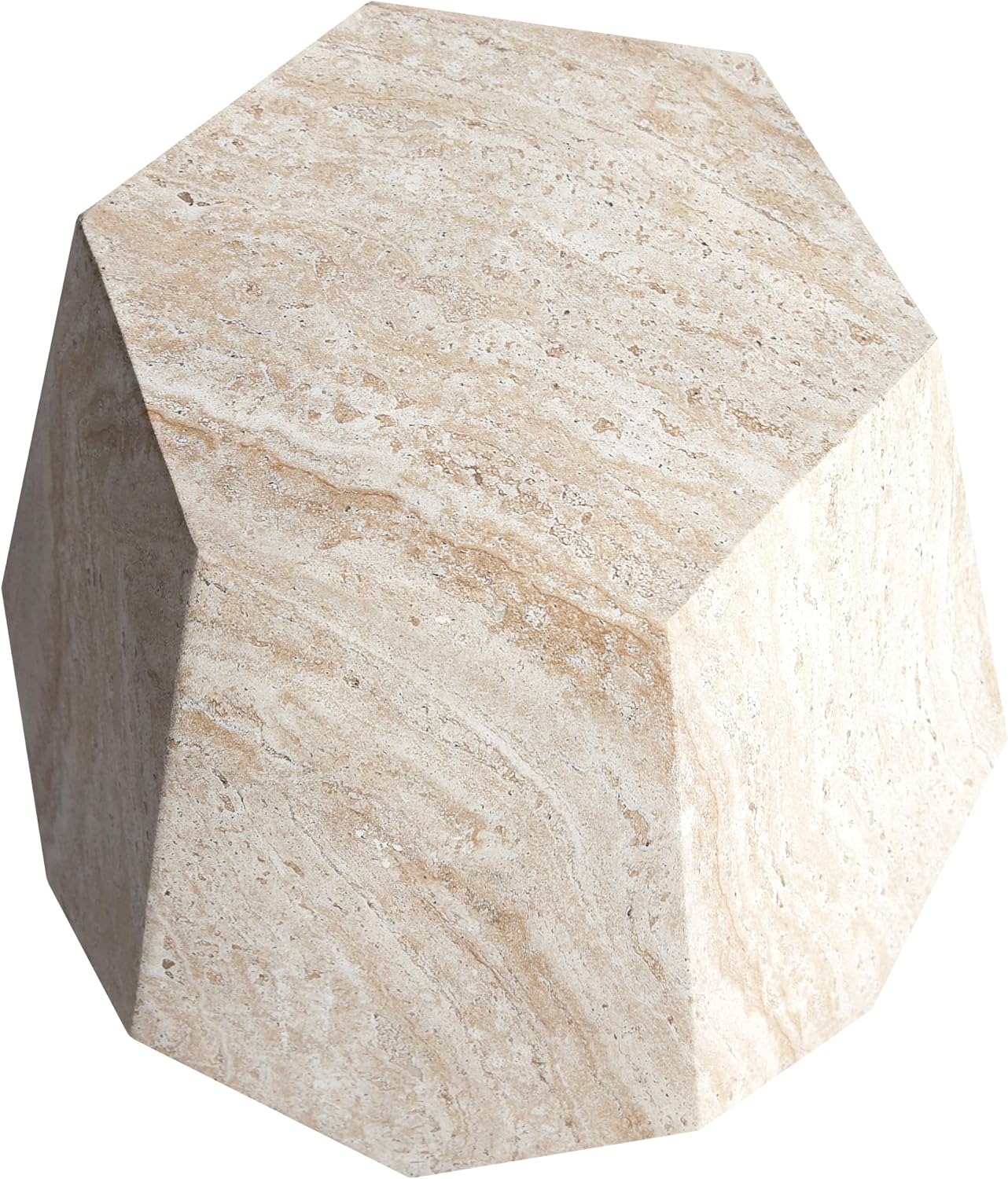 Empire Art Direct Geaometric Travertine Stone Finish Italian Design MgO Side Accent Table, Living Room, Bedroom & Office, 19.6'x19.6'x18.9'