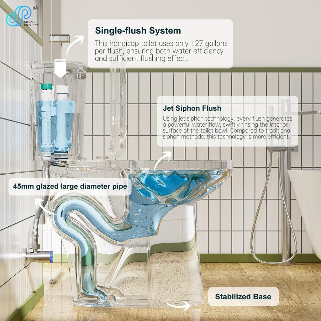 Simple Project 21' Elongated Extra Tall Toilets, Standard 12' Rough in Bathroom Toilet & Powerful Single Flush 1.28gpf High Toilet With Comfortable Soft Closing Seat, Ideal for Seniors, Handicap, Tall