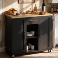 SUNLEI Rolling Kitchen Island Cart with Wheels, Island Table for Kitchen, Farmhouse Kitchen Cart with Drop Leaf & Towel Rack & Drawer, Kitchen Island with Storage Cabinet, Black