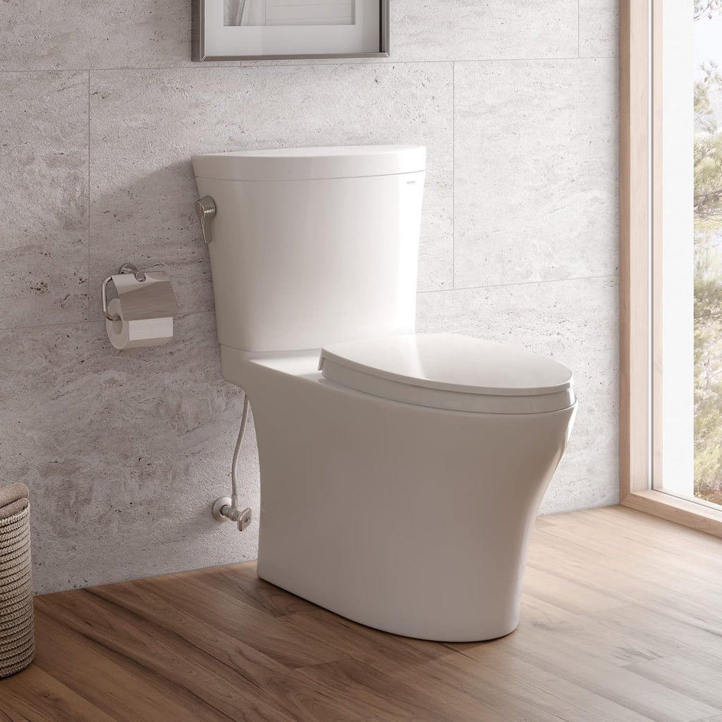 TOTO® Aquia IV® Arc Two-Piece Elongated Dual Flush 1.28 and 0.9 GPF Universal Height Toilet with CEFIONTECT®, WASHLET®+ Ready, Cotton White - MS448124CEMFGN#01