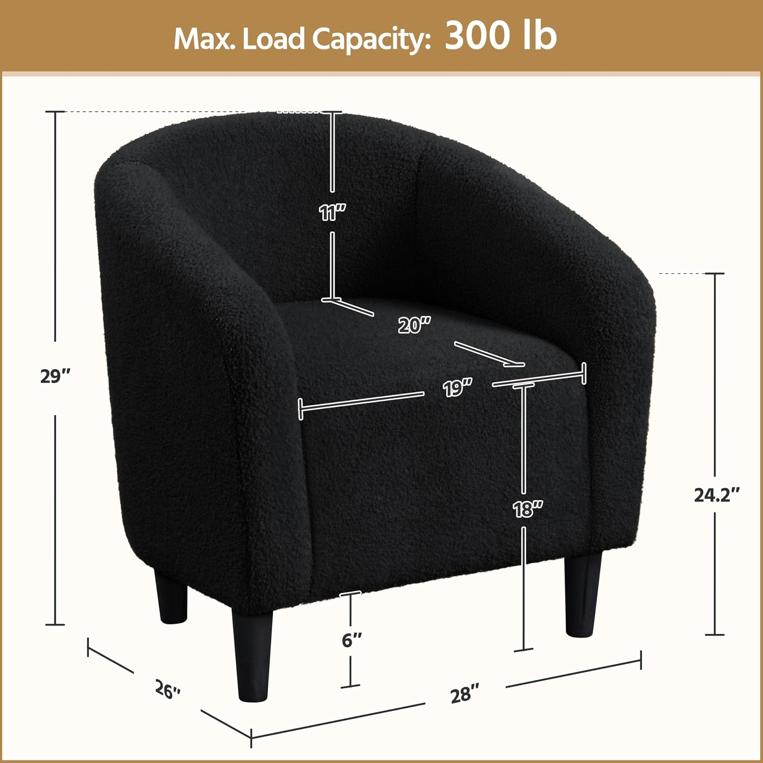 Yaheetech Armchair Set of 2, Boucle Fabric Club Chair, Furry Sherpa Elegant Siting Chair with Cozy Soft Padded for Living Room Bedroom Reception Room Office, Black