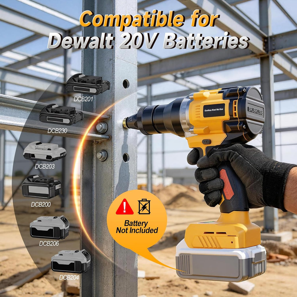 Electric Rivet Nut Tool Kit Compatible with DeWalt 20V Battery(Not Battery), Rivet Nut Gun with 1/4', 5/16', 3/8' Head, Rivnut Gun with Auto Mode & Memory Function, for Metal Fabrication & Car Repair