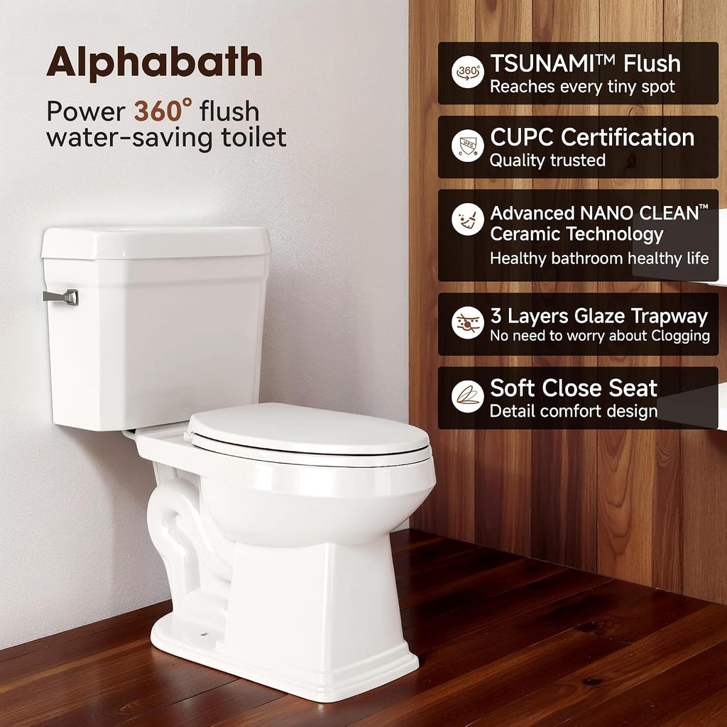 17' Comfort Height Toilet with Soft close seat, Two piece Toilets for Bathroom, Nano Self-Cleaning Glaze, 1.27 GPF Single Flush, 1000g MAP，Easy to Clean & Install, ADA Height, 12' Rough-In