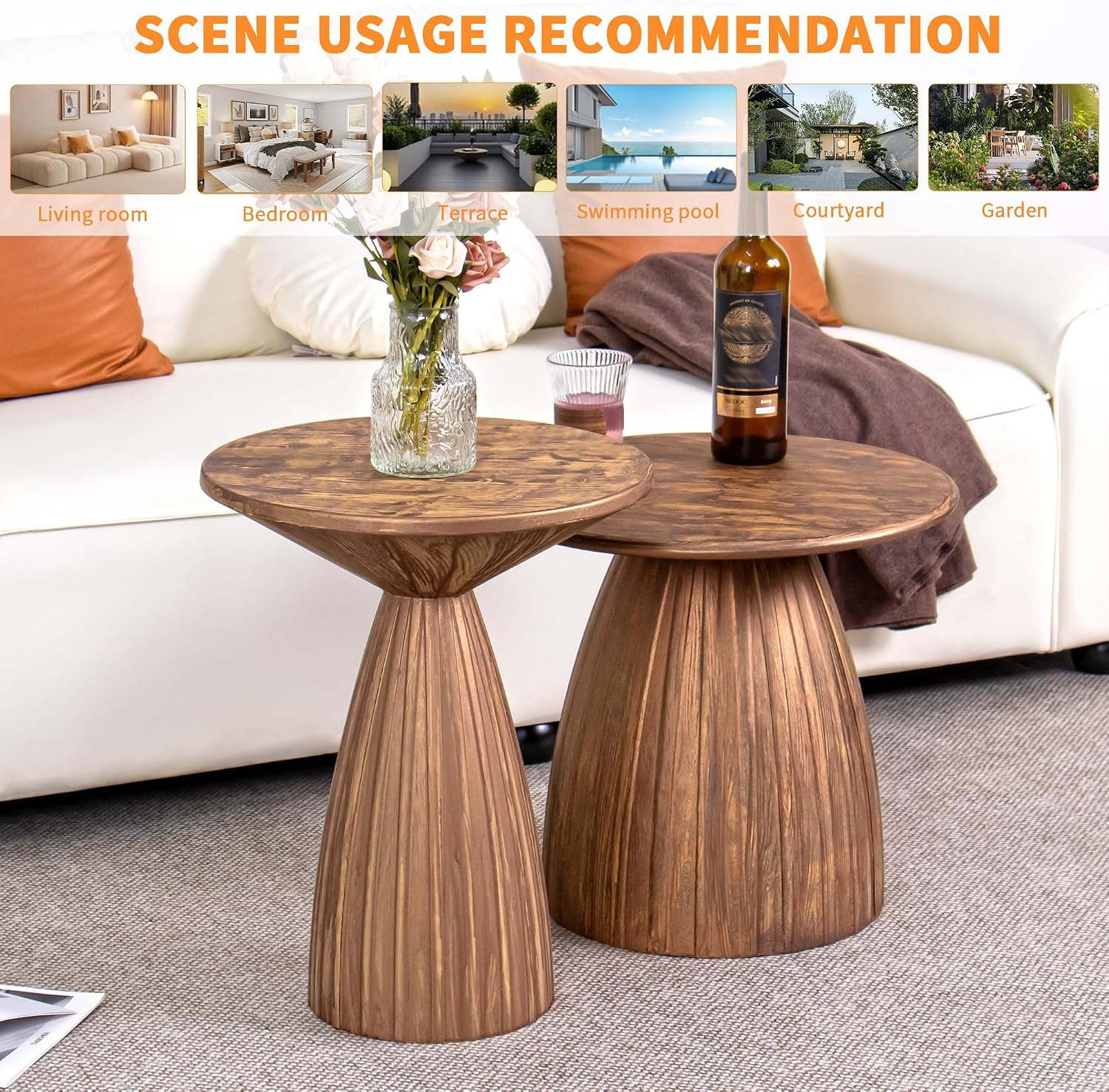 Gold Round Side Table Set of 2 for Sofa, Metal Small Couch End Table, Mid Century Modern Round Nightstand, Vintage Circle Bedroom Night Stand, for Living Room, 15.5 Inches