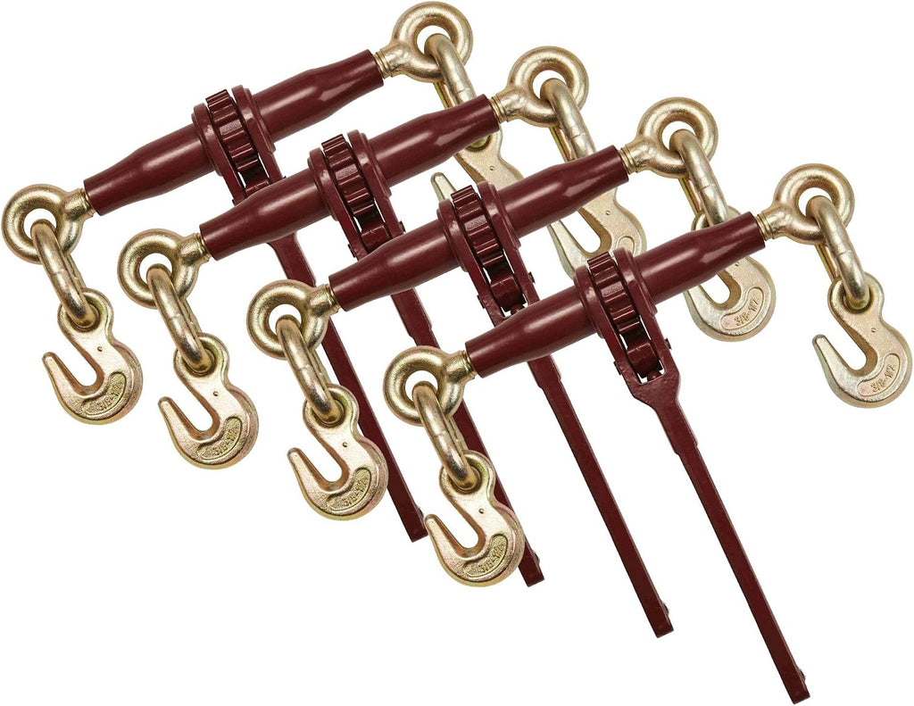 Mytee Products 4 Pack 3/8' - 1/2' Pro Heavy Duty Ratchet Load Chain Binder with with Grab Hooks - 12,000 Lbs Working Load Limit - Heavy Swaged Barrel Cold-Drawn Tubing for Increased Strength