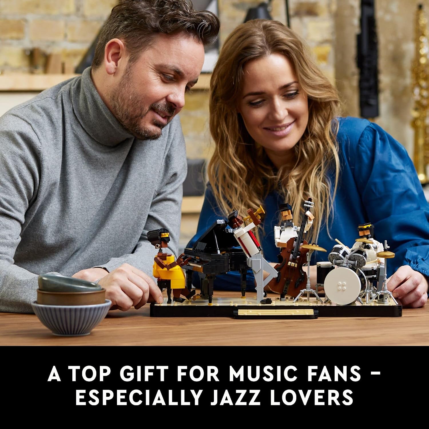 LEGO Ideas Jazz Quartet 21334 Building Blocks - Featuring Buildable Stage with 4 Band Musician Figures, Includes Piano, Double Bass, Trumpet, and Drum Kit Instruments, Great Home Display for Adults