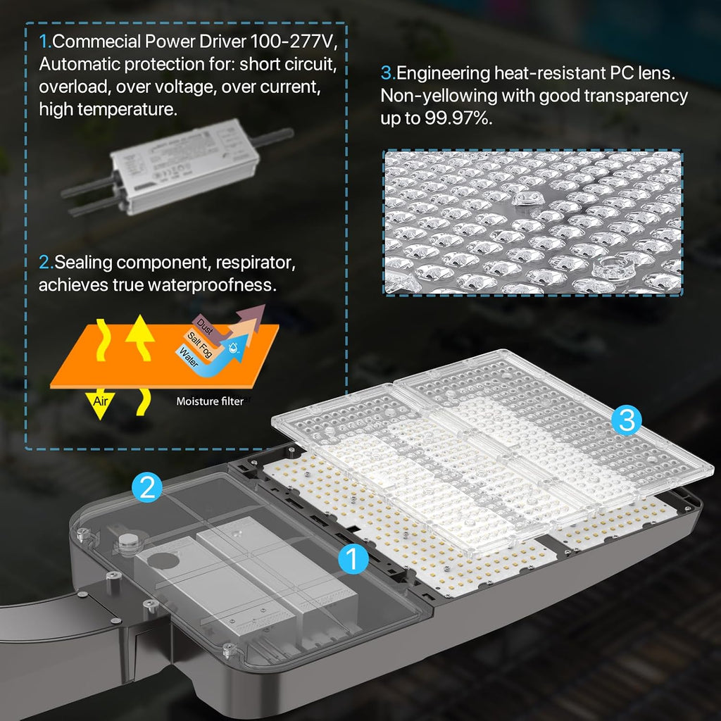 HYPERLITE Parking Lot Lights 300W: 2Packs 45000LM 5000K LED Parking Lot Lights Outdoor with Photocell-UL Listed Commercial Street Area Light LED Pole Light for Roadways Yards Court Barn