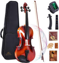 ALLSET 3/4 Full Size Acoustic Violin Kit for Beginners | Polywood Handmade Violin with Hard Case, Bow, Rosin, Shoulder Rest, Tuner & Extra Strings | Violin for adults | Glossy Red