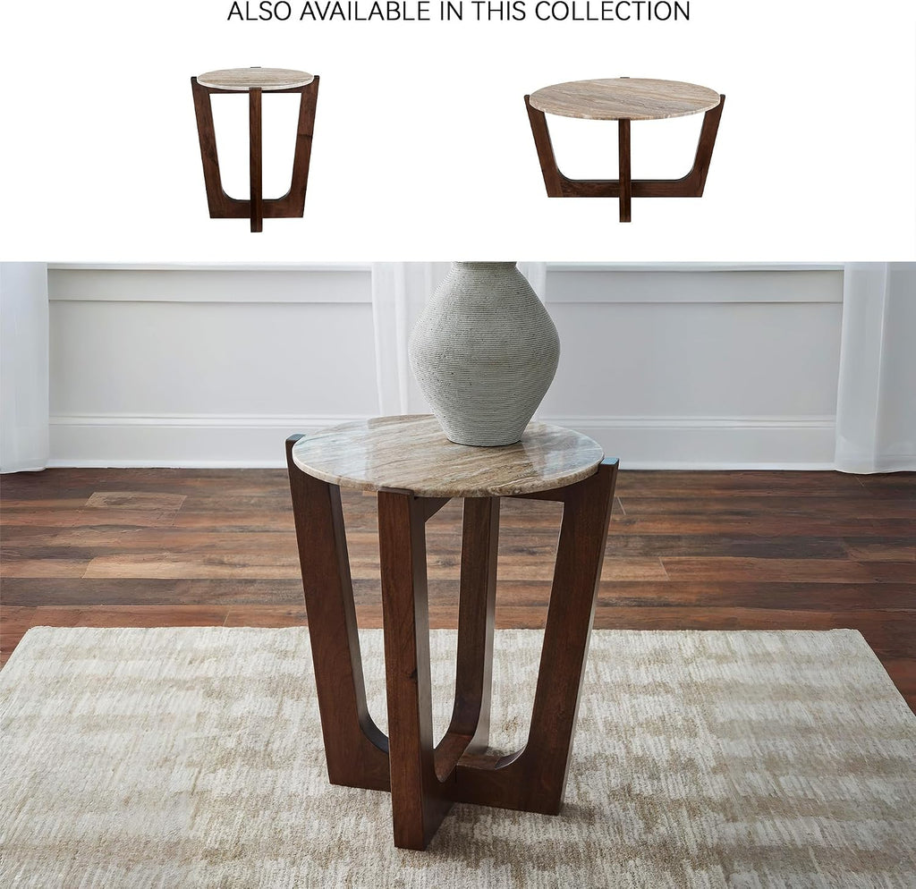 Signature Design by Ashley Tanidore Casual Marble Tabletop End Table with Cross Legs, Light Brown & Dark Brown