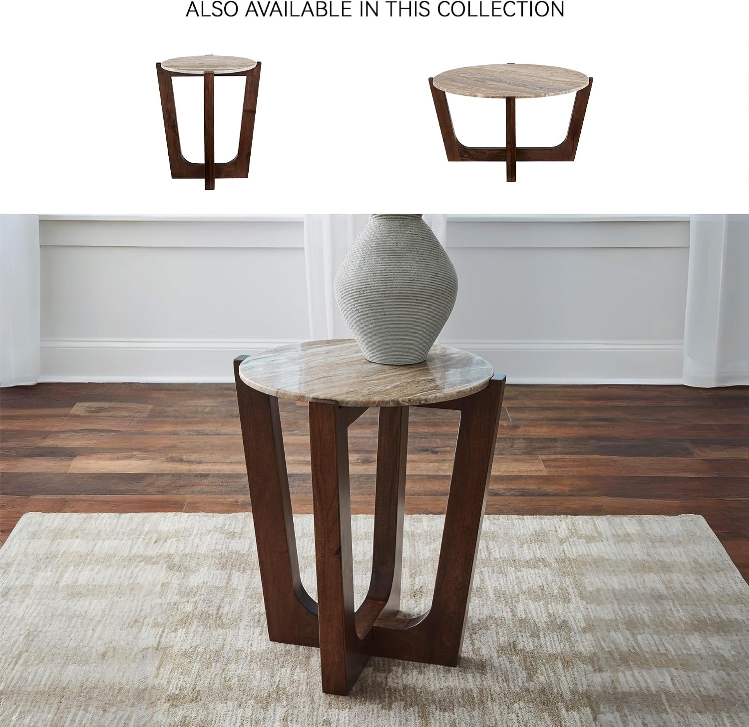 Signature Design by Ashley Tanidore Casual Marble Tabletop End Table with Cross Legs, Light Brown & Dark Brown