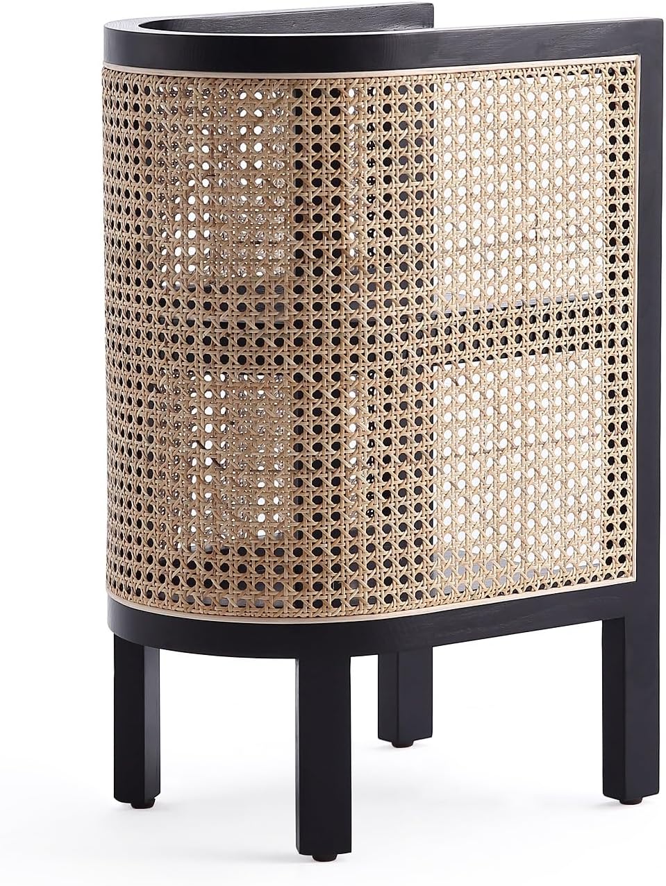 Manhattan Comfort Versailles Rattan Bedside End Table Accent Sofa Side Table for Living Room, Bedroom, Study and Home Office with 2 Shelf Storage, Black/Natural Cane