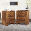 AMERLIFE Nightstand Set of 2 with Charging Station, Rustic Bedside Table with Drawers Storage, Farmhouse Wood Night Stand for Bedroom, Rustic Brown
