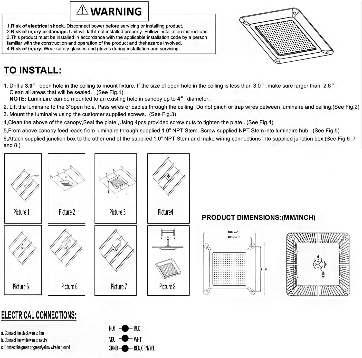 Hytronics 150W LED Canopy Light, 500-750W HPS/HID Replacement, 21000 Lumens, 140 LM/W, 5000K, Waterproof and Outdoor Rated, DLC&UL Listed, Gas Station, Street, Area & Outdoor Lighting, White