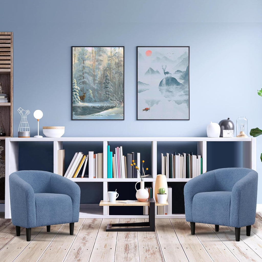 Yaheetech Barrel Chairs, Furry Accent Chairs with Soft Padded Armrest for Living Room Bedroom Waiting Room Office, Set of 2, Blue