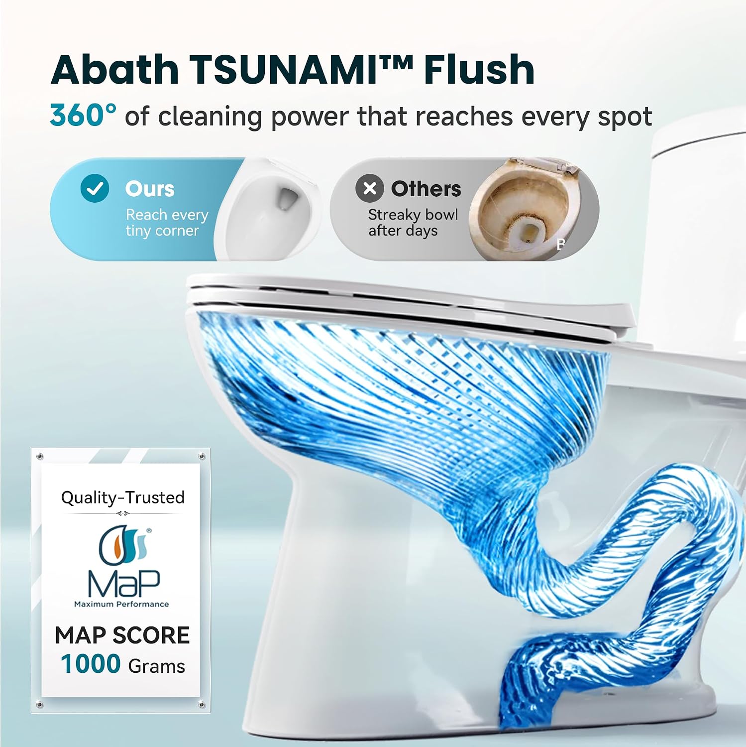 ABath 17' ADA Height Toilet Elongated with Soft Close Seat & 360° TSUNAMI Flush 1.28 GPF, WaterSense/1000g Map Certified, NANO CLEAN Ceramic, Two Piece Modern Toilets for Small Bathrooms, 12' Rough in