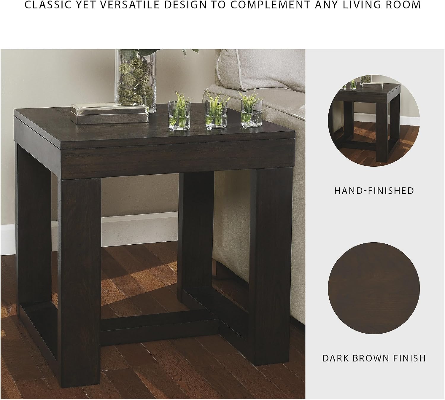 Signature Design by Ashley Watson Classic Oversized Square End Table, Dark Brown