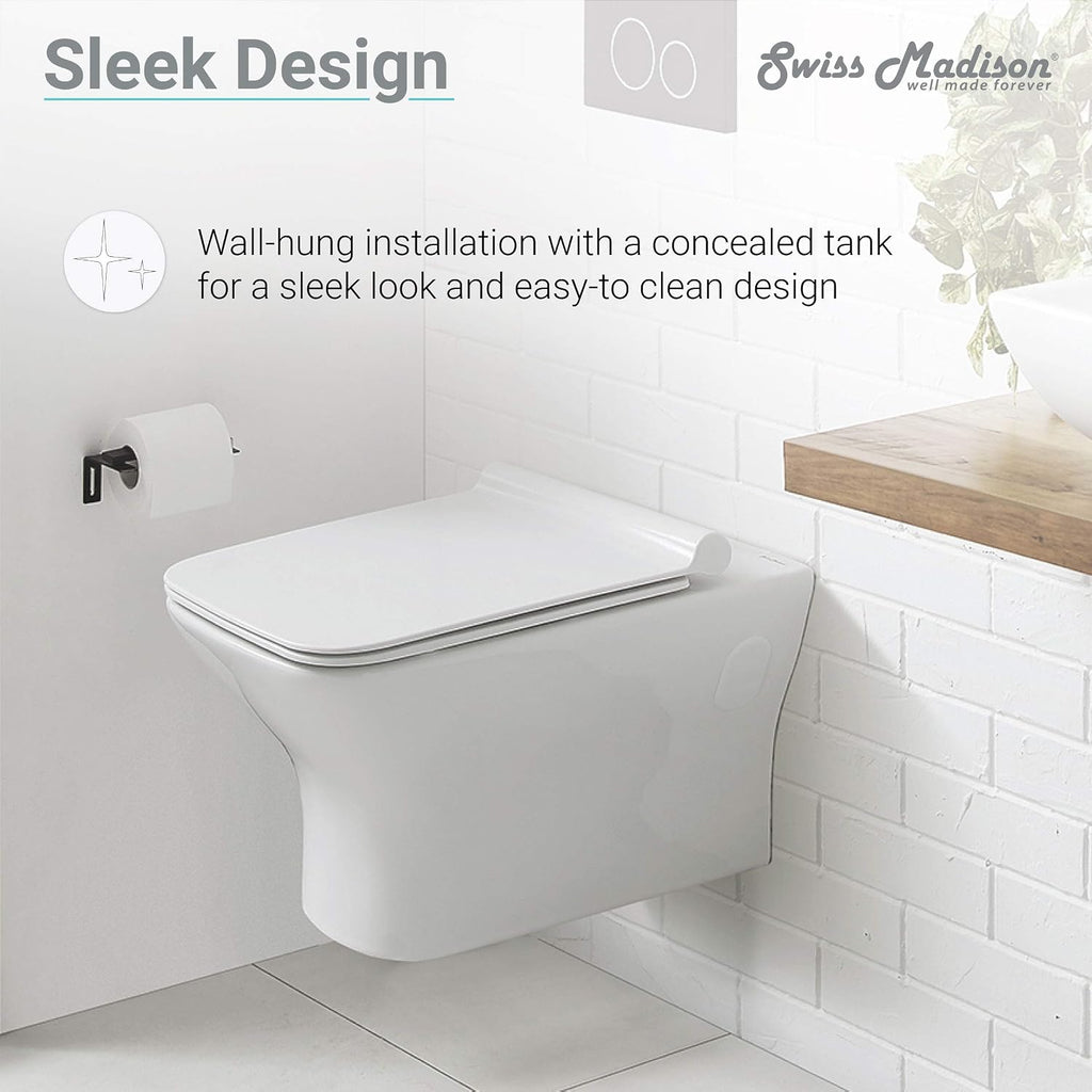 Swiss Madison Well Made Forever SM-WT455 Carré Wall Hung Toilet, Glossy White