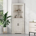 DOFFO Tall Bathroom Corner Cabinet, 69.3'H Freestanding Corner Storage Cabinet with 2 Doors and Open Shelves, Bathroom Floor Storage Display Organizer for Living Room, Dining Room and Kitchen (Beige)