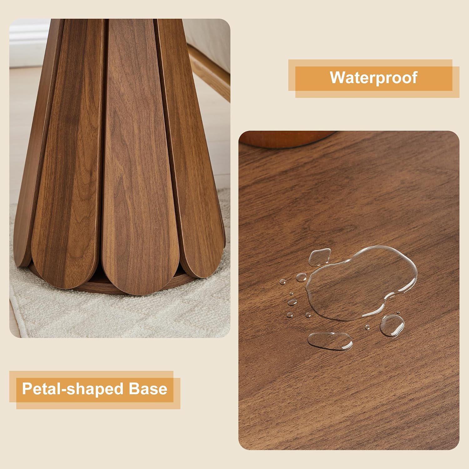 Round End Table Nightstand Set of 2, Mid Century Modern Side Table, Circle Bedside Tables Wood Night Stands for Bedroom, Living Room, Small Space, Walnut